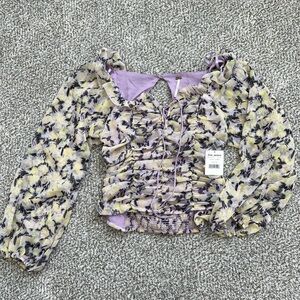 Floral Ruched Women's Top - Purple